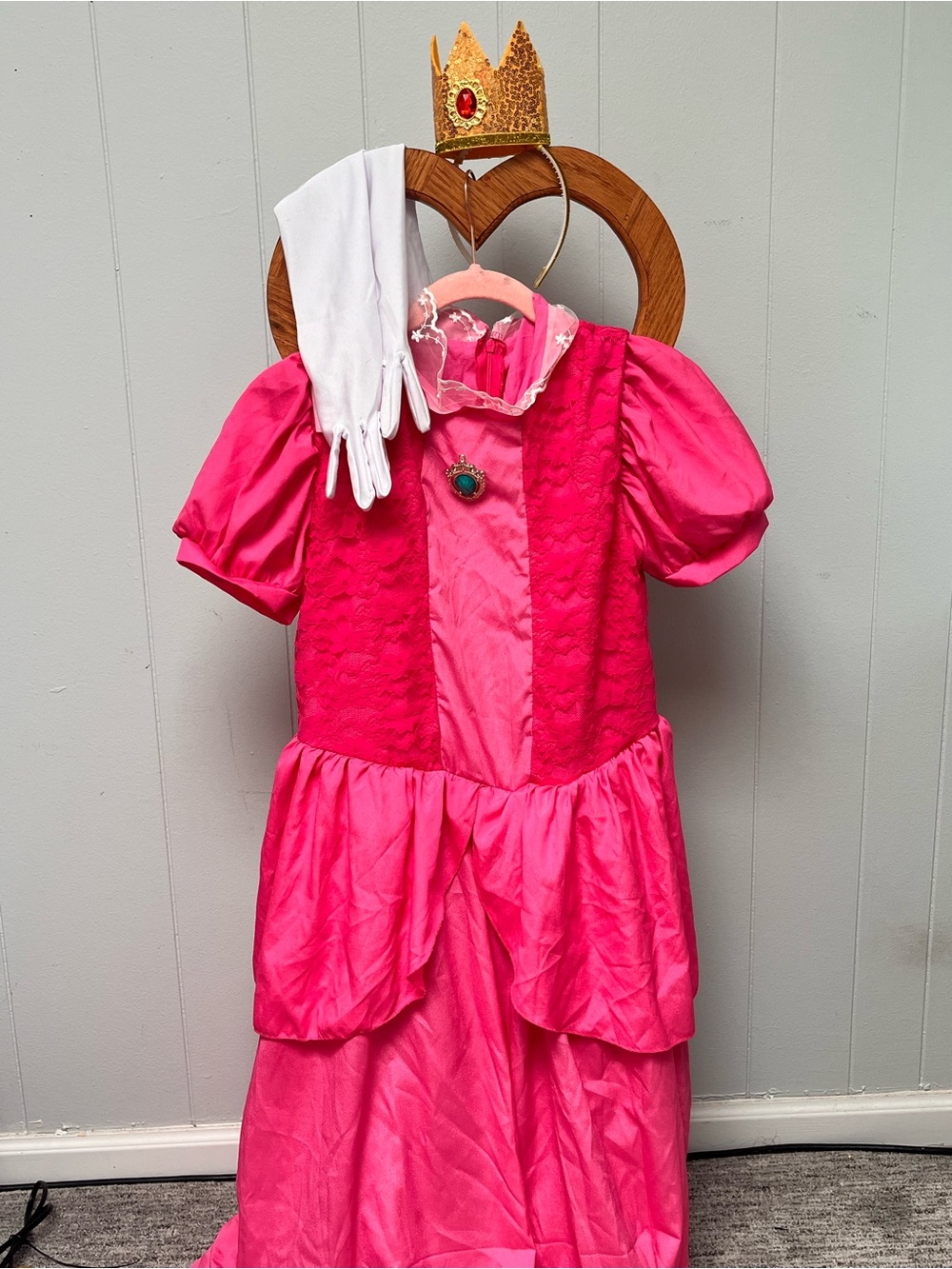 Princess Peach Costume Dress with Crown and Gloves
